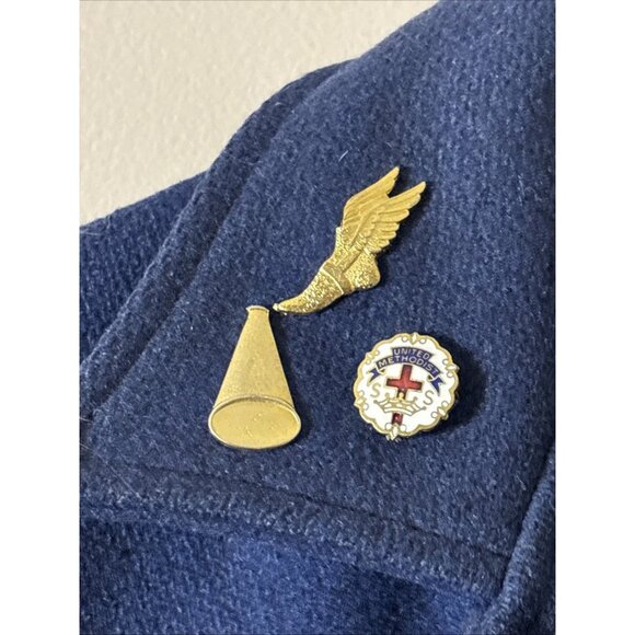 1980 Wms Letterman Varsity Coat Metals Patches Wool Blue Gold Majorette 36 (S/M) - Picture 2 of 12